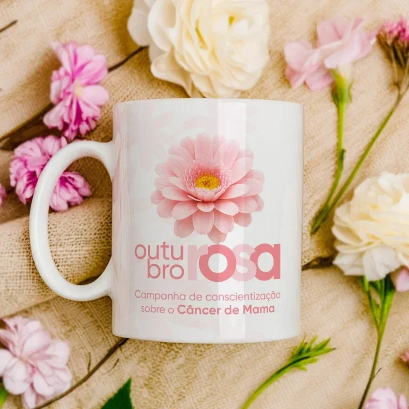 Caneca Outubro Rosa Campanha de Conscientização