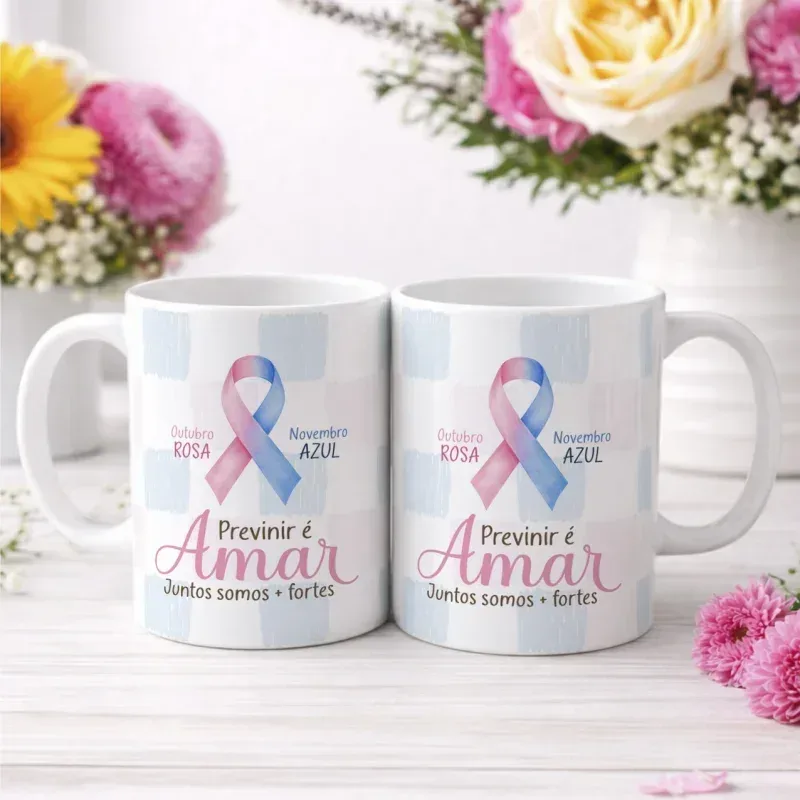 Caneca Outubro Rosa e Novembro – Prevenir é Amar